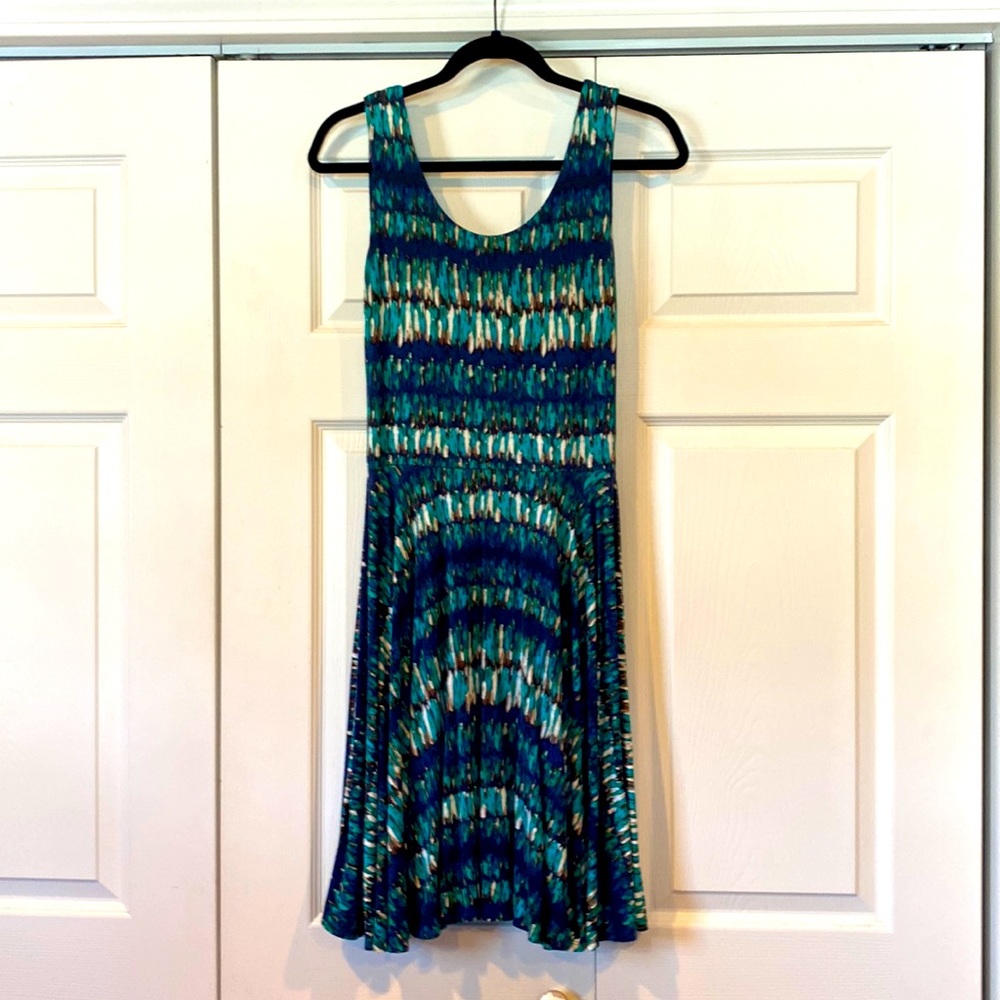 Sleeveless blue and green tie-dye skater dress, size XS